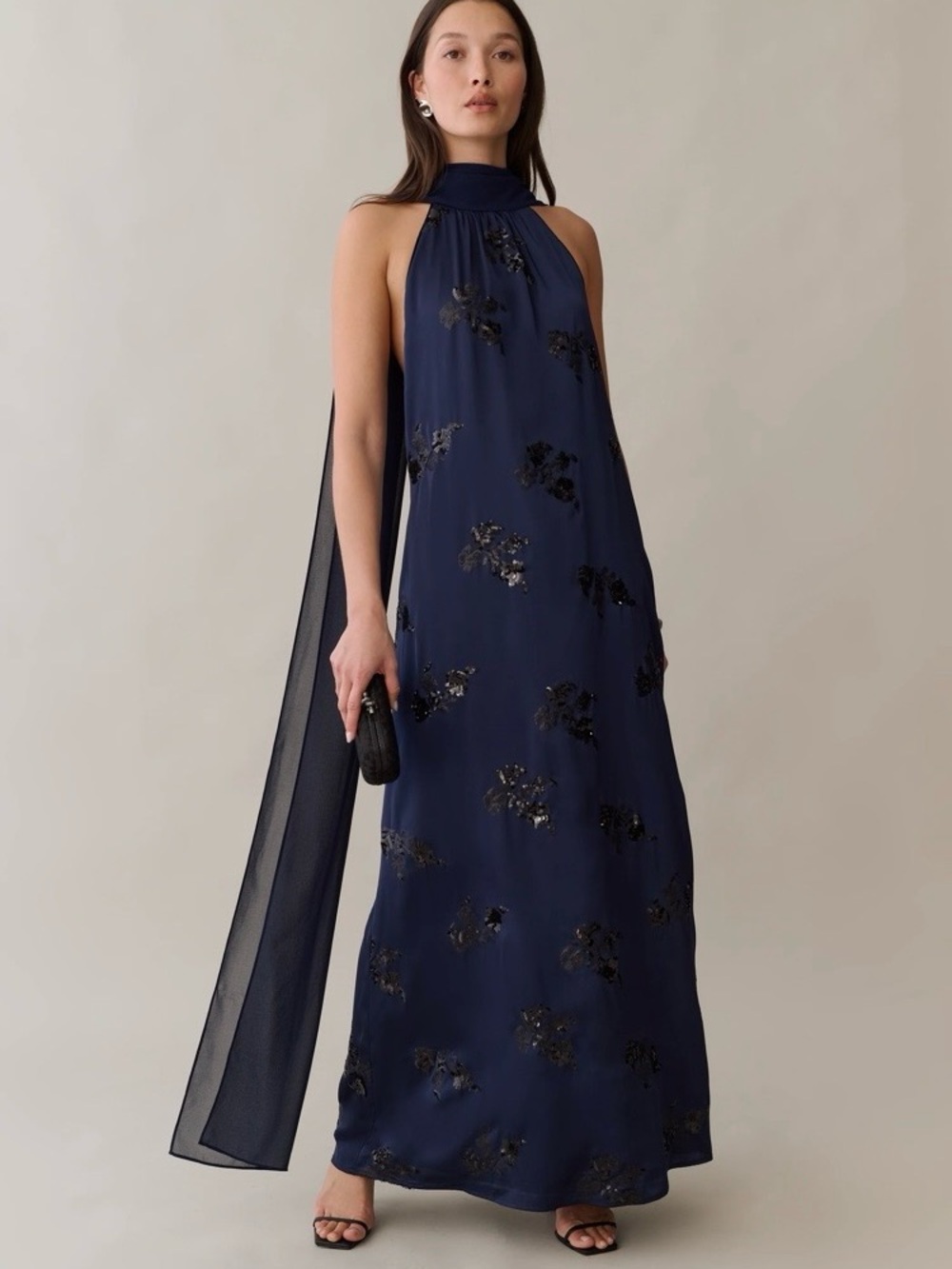 Few Moda Alessia  O.P.T. Navy Maxi Dress with Black Sequin Accents